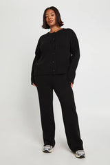 Plus Crew Neck Knitted Boxy Cardigan and Wide Leg Trouser Co-Ord