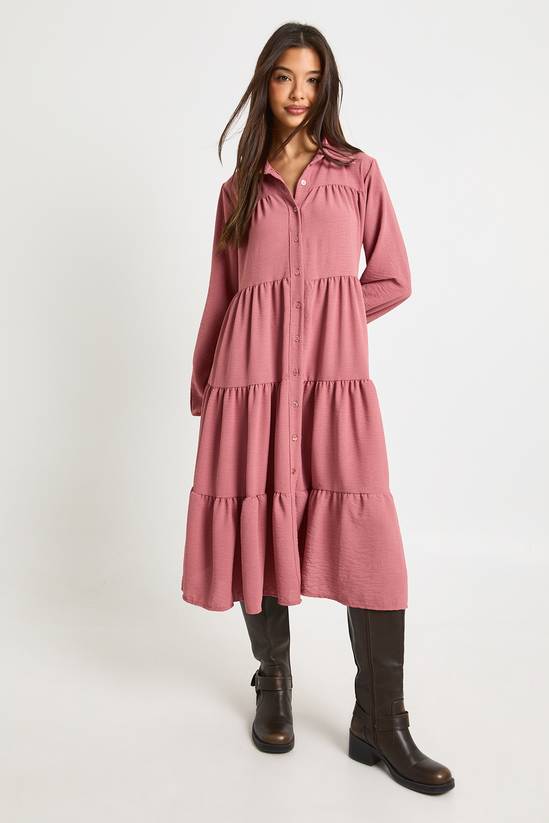 Textured Tiered Midi Smock Dress