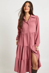 Textured Tiered Midi Smock Dress