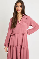 Textured Tiered Midi Smock Dress