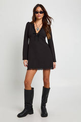 Flared Sleeve Lace Trim Mini Dress