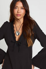 Flared Sleeve Lace Trim Mini Dress