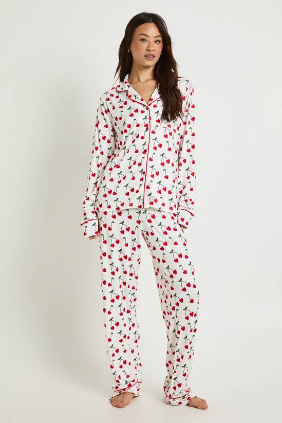 Tall Heart Cherry Print Long Sleeve Shirt & Trouser Pyjama Set