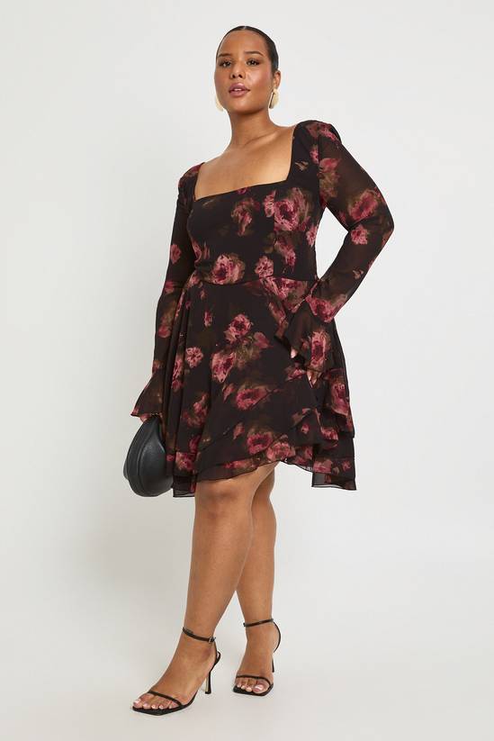 Plus Floral Chiffon Skater Dress