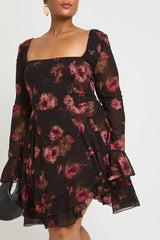 Plus Floral Chiffon Skater Dress