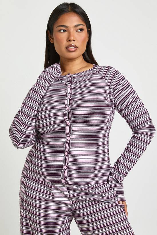 Plus Stripe Button Down Long Sleeve Top