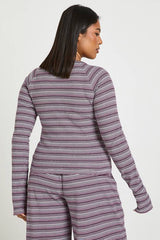 Plus Stripe Button Down Long Sleeve Top