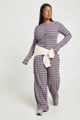 Plus Stripe Button Down Long Sleeve Top