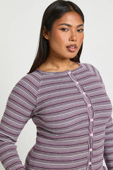 Plus Stripe Button Down Long Sleeve Top