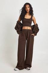 Deep Hem Crop Top 3 Piece Hooded Tracksuit