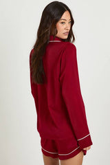 Tall Satin Piping Detail Long Sleeve Shirt & Shorts Pyjama Set