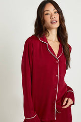 Tall Satin Piping Detail Long Sleeve Shirt & Shorts Pyjama Set