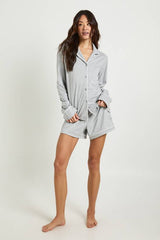 Tall Jersey Piping Detail Long Sleeve Shirt & Shorts Pyjama Set