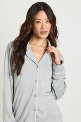 Tall Jersey Piping Detail Long Sleeve Shirt & Shorts Pyjama Set