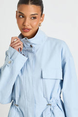 Twill Funnel Neck Cinched Waist Shirt