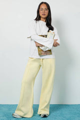 Pintuck Detail Deep Waistband Wide Leg Jogger
