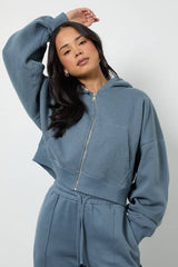 Boxy Balloon Sleeve Oversized Zip Through Hoodie