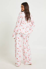 Santa Bow Print Long Sleeve Top & Trousers Pyjama Set