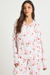 Santa Bow Print Long Sleeve Top & Trousers Pyjama Set