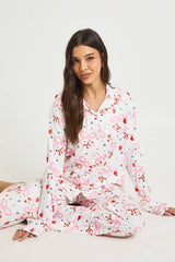 Santa Bow Print Long Sleeve Top & Trousers Pyjama Set