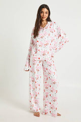 Santa Bow Print Long Sleeve Top & Trousers Pyjama Set