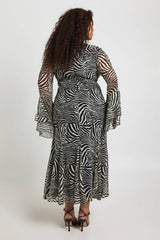 Plus Zebra Flared Cuff Godet Midaxi Skater Dress