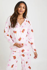 Maternity Highland Cow Print Long Sleeve Shirt And Trousers Pyjama Set