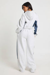 Contrast Panel Zip Through Hoodie Wide Leg Jogger Tracksuit