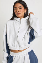 Contrast Panel Zip Through Hoodie Wide Leg Jogger Tracksuit