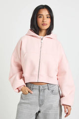 Petite Boxy Balloon Sleeve Oversized Zip Through Hoodie