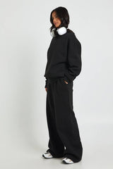 Petite Neck Detail Sweatshirt Wide Leg Tracksuit Tracksuit