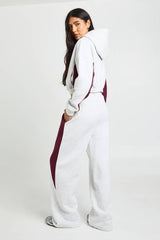 Tall Contrast Panel Zip Through Hoodie Wide Leg Jogger Tracksuit