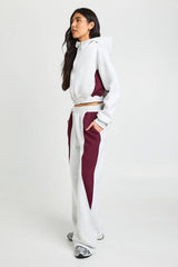 Tall Contrast Panel Zip Through Hoodie Wide Leg Jogger Tracksuit