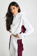 Tall Contrast Panel Zip Through Hoodie Wide Leg Jogger Tracksuit