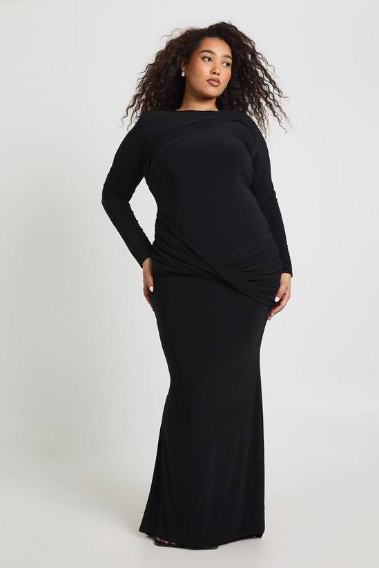 Plus Twist Detail Long Sleeve Maxi Dress