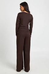 Crinkle Textured Ruched Side Long Sleeve Trouser Co- Ord