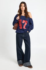 47 Printed Off The Shoulder Sweatshirt