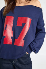 47 Printed Off The Shoulder Sweatshirt