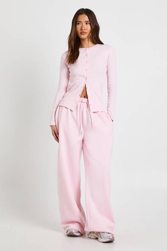 Rib Button Through Long Sleeve Top Tracksuit