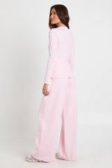 Rib Button Through Long Sleeve Top Tracksuit