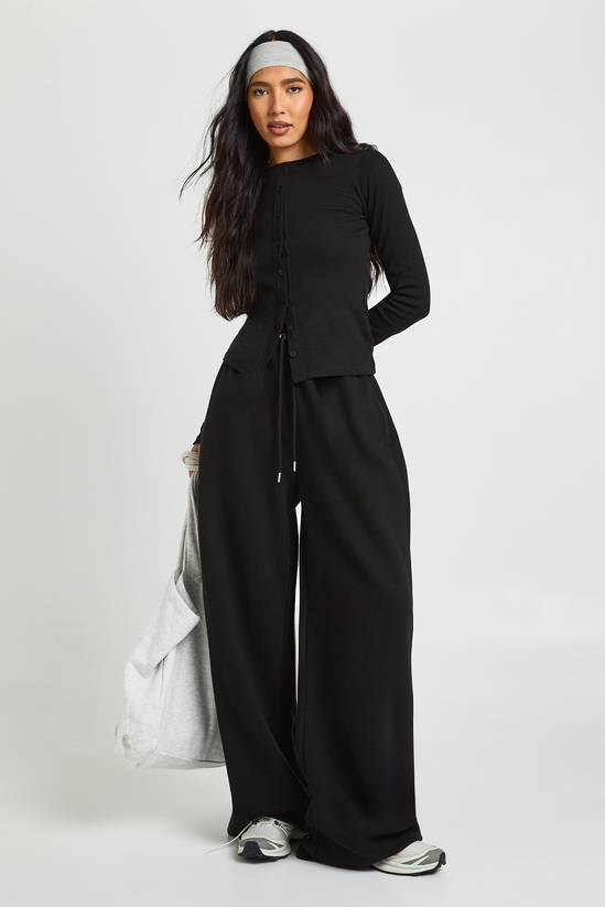 Tall Rib Button Through Long Sleeve Top Tracksuit