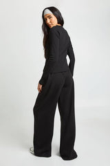 Tall Rib Button Through Long Sleeve Top Tracksuit