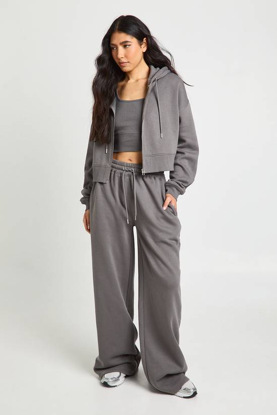 Tall Deep Hem Crop Top 3 Piece Hooded Tracksuit