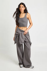 Tall Deep Hem Crop Top 3 Piece Hooded Tracksuit