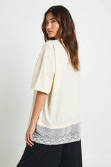 Oversized T-shirt with Lace Hem Trim
