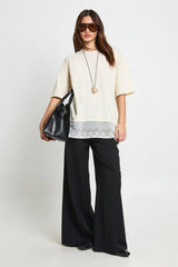 Oversized T-shirt with Lace Hem Trim