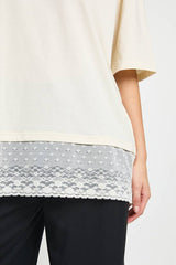 Oversized T-shirt with Lace Hem Trim