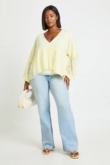 Plus Chiffon Ruffle Plunge Blouse