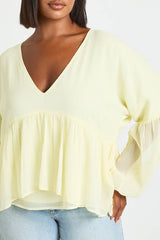 Plus Chiffon Ruffle Plunge Blouse