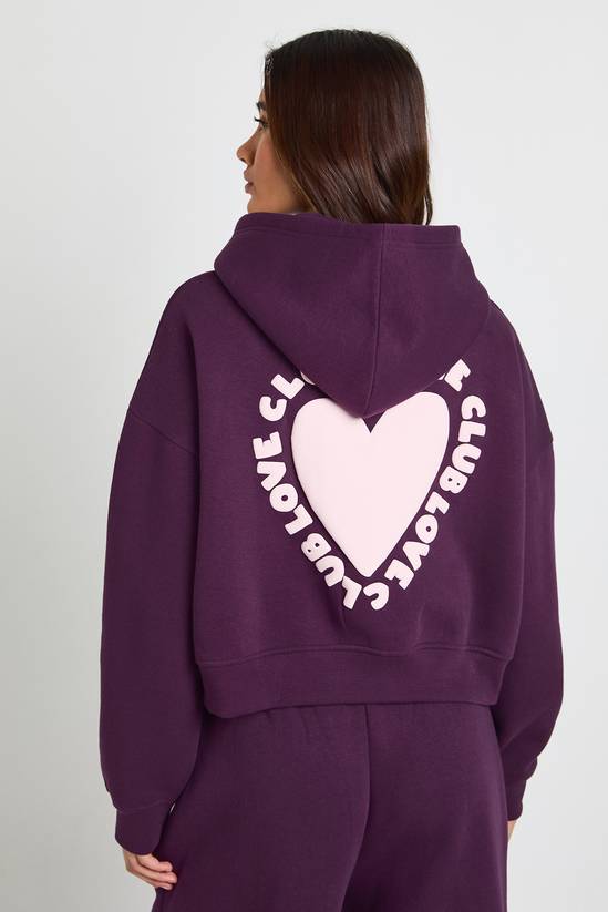 Love Club Puff Print Zip Through Boxy Hoodie